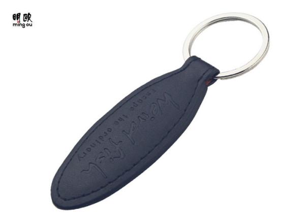 Buy cheap Oval Shaped Leather Key Tags Personalized Leather Keychain With Hot Press Logo from wholesalers