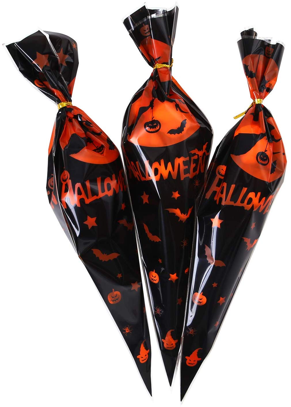 Polypropylene Plastic Party Sweet Cone Bags Disposable With Gold Twist Ties