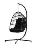 Outdoor Foldable Rattan Hanging Round Swing Egg Chair with Stand and 200KGS