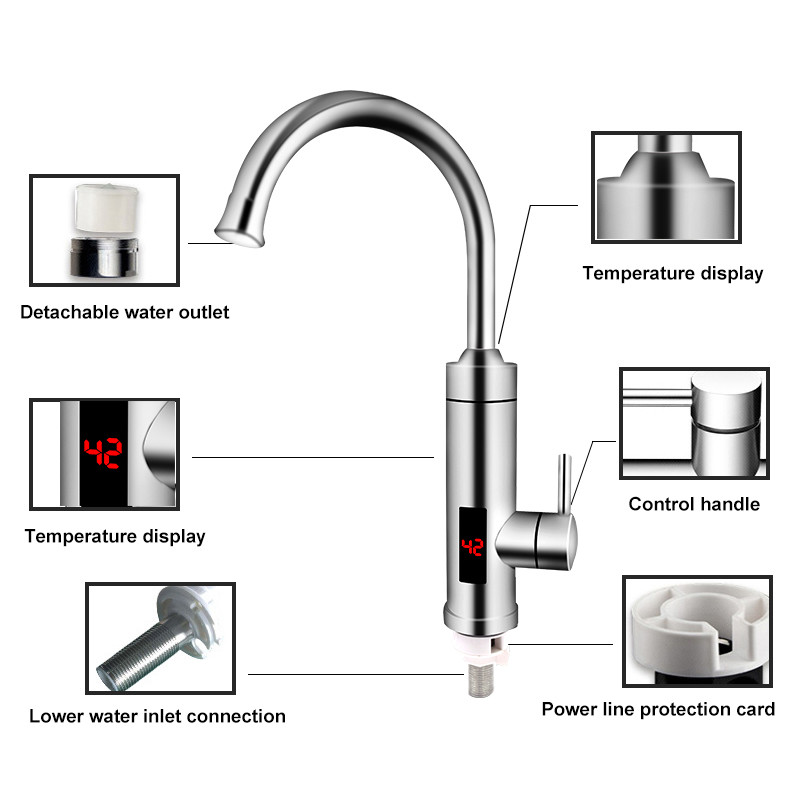 Anti Leakage Digital Control Electric Faucet 50HZ 360 Degree Rotating RoHs