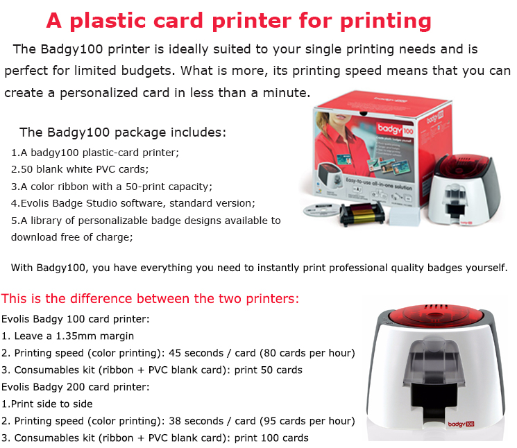 Evolis Badgy100 Single Sided Smart Plastic Business IC ID Card Printer 1- CR80 Size