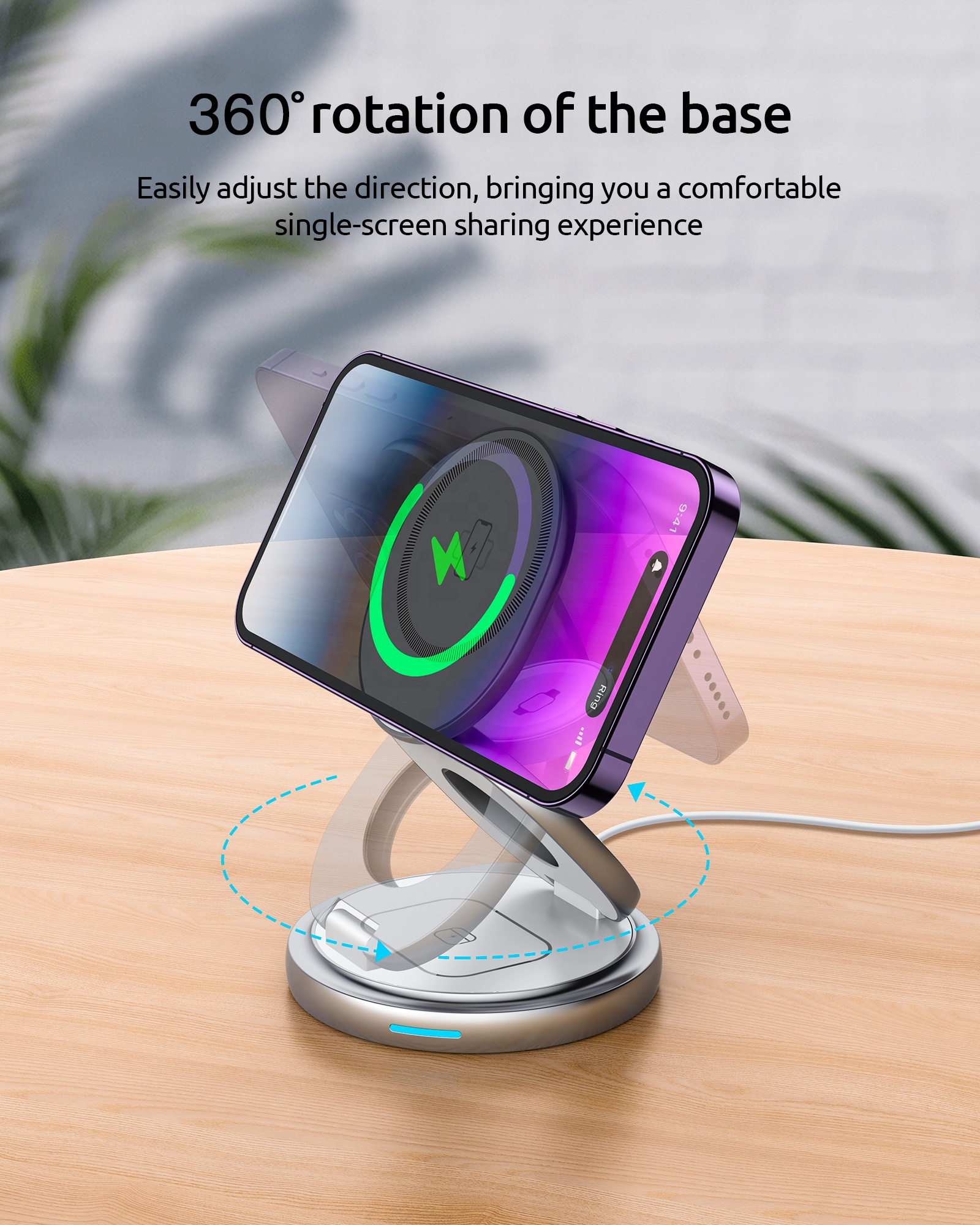 Zinc Alloy 3 in 1 Wireless Charging Station Fast Charging 360 Rotating Folding