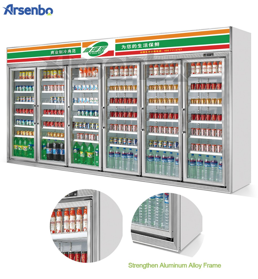3200L Multiscene Upright Glass Fridge Chiller Anticorrosive With 6 Doors