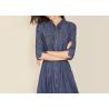 Buy cheap 100% Cotton Belted Denim Dress Stripe Denim Button Through Long Skirt Indigo Color from wholesalers