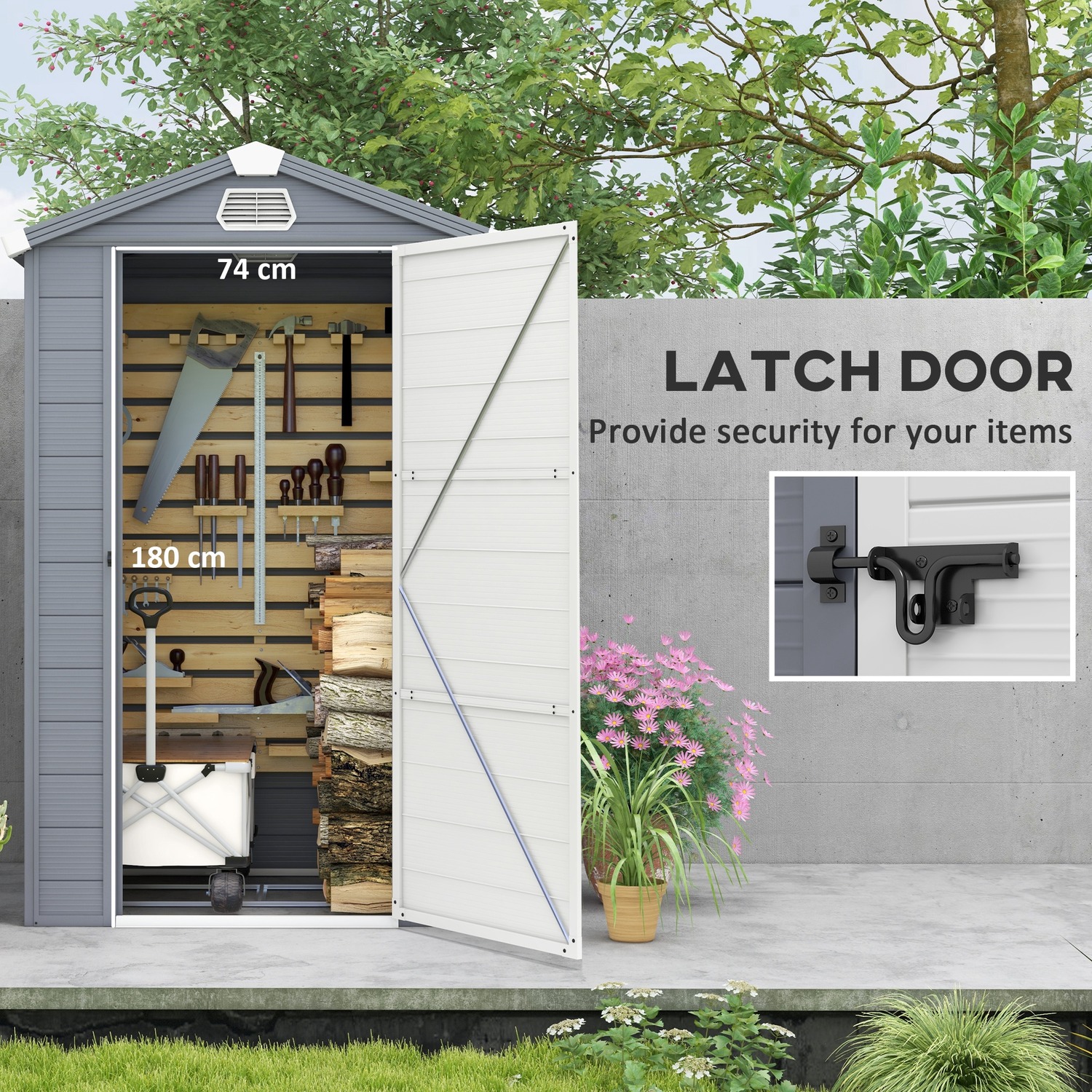 Sustainable AJUNION Waterproof Plastic Garden Shed with Aluminum Frame and Tools House