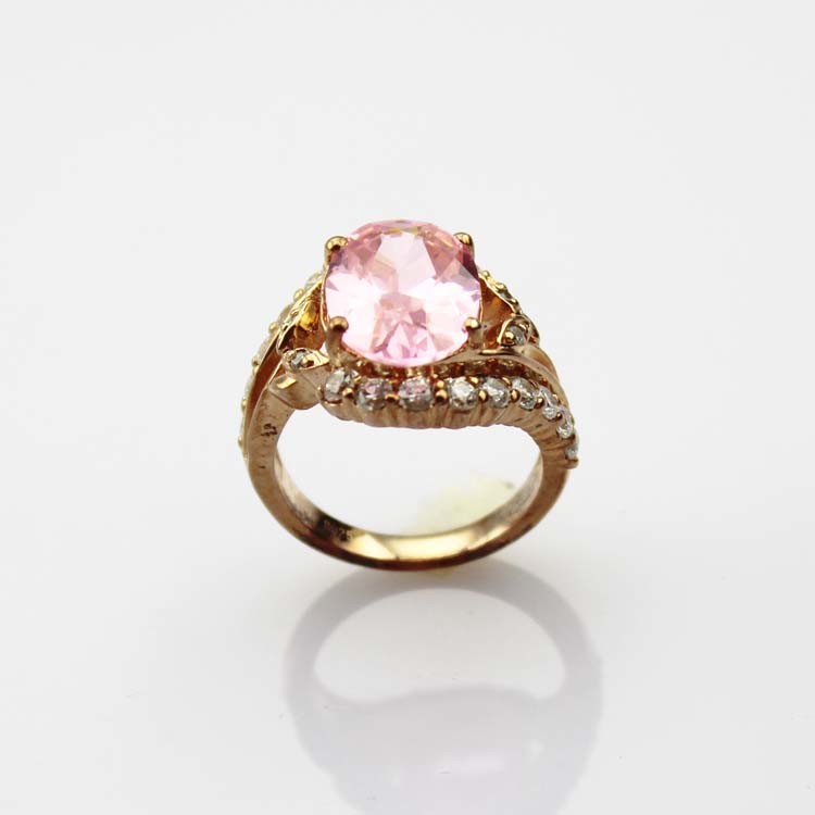 Rose Gold Plated 925 Silver Ring with 10mmx13m Oval Pink Cubic Zircon (R207)