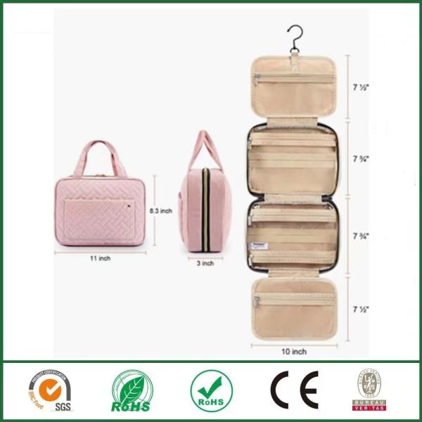 Buy cheap Travel Toiletry Makeup Bag Cosmetic Storage Box Pleats Cotton Peach Fur Beautiful from wholesalers