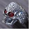 Buy cheap Men Retro Jewelry Heavy Sterling Silver Skull Ring with Red Cubic Zircon (043352) from wholesalers