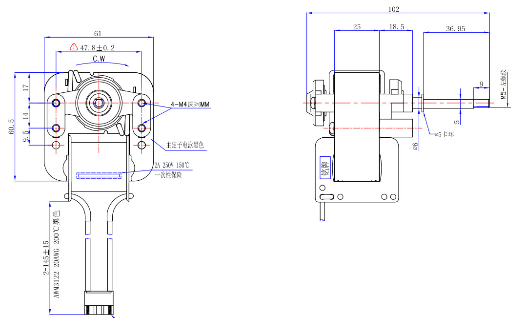 Rust Proof Shaded Pole Motor For Japan Use 100V 50/60HZ YJ61/300 CL.H Thermal Protection