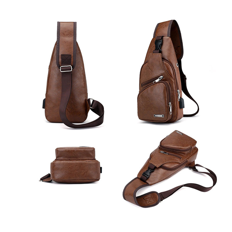 Usb Rechargeable Chest Bags PU Men's Casual Waterproof Multifunctional Chest Bag