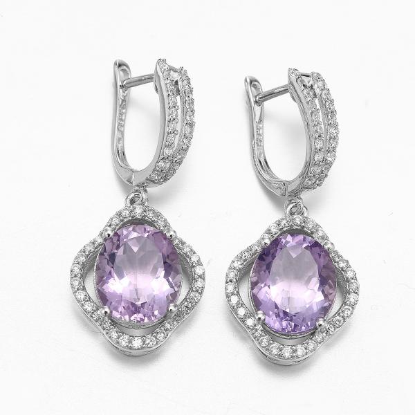 Buy cheap 3.3g 925 Sterling Silver Gemstone Earrings Purple Amethyst from wholesalers