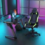 PU Castors Leather Reclining Gamer Chair with LED Light Bar Racer RGB Gaming