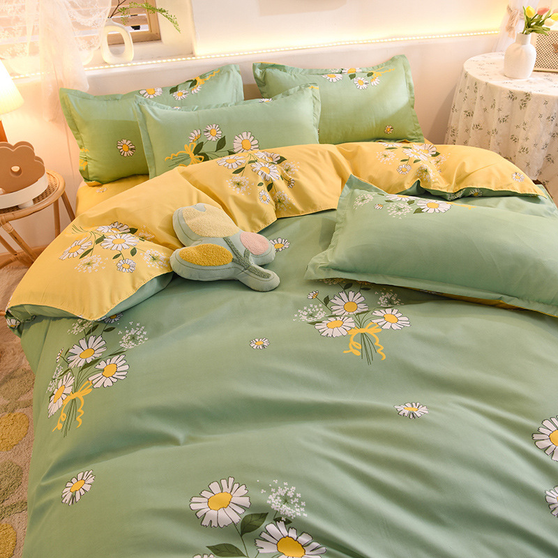 Reactive Printing 4 Piece Polyester Bedding Set with 2 Pillowcase Zipper Direct Supply