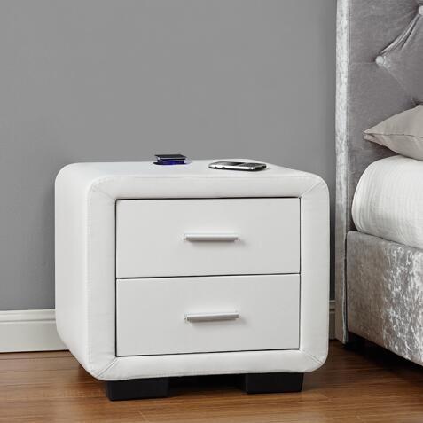 Buy cheap Faux Leather Fabric Bedside Table Two Drawers White With Bluetooth Speaker from wholesalers