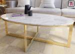 Tempered Glass / Oval Rectangular Marble Coffee Table X Shape Stainless Steel