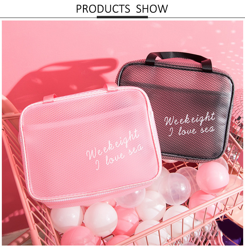 Pure Color Travel Portable Handle PVC Cosmetic Vanity Bag