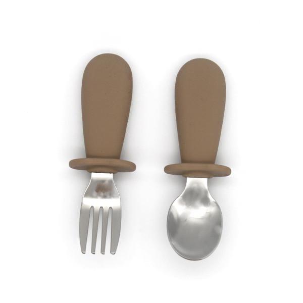 Quality 316 Stainless Steel Baby Silicone Fork And Spoon Set 4.33 Inch Height 1.42 Inch Width for sale