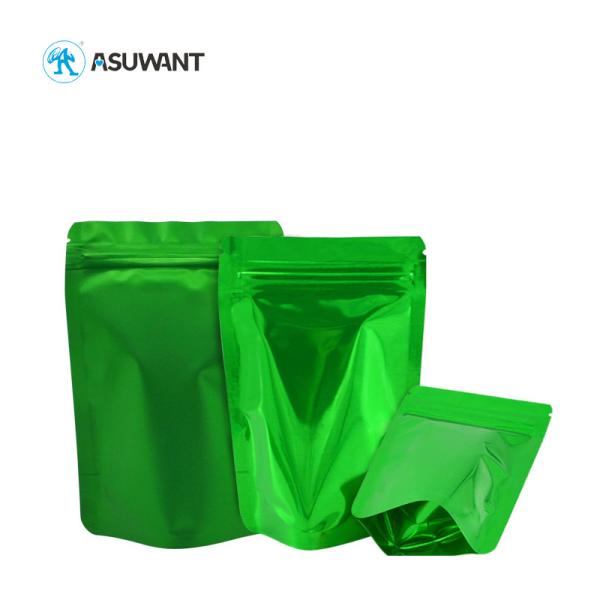 Buy cheap Green Glossy Aluminum Foil Stand Up Pouch Food Packaging Zipper Bags from wholesalers