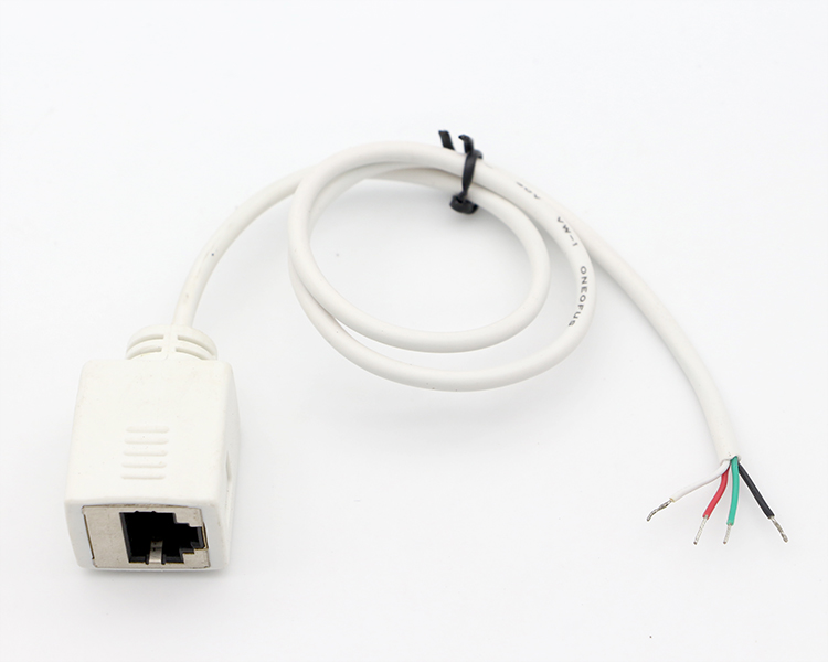 Customization White Female RJ45 Socket To Open Tinned Soldering 4 Wires Bare End Pigtail Cable