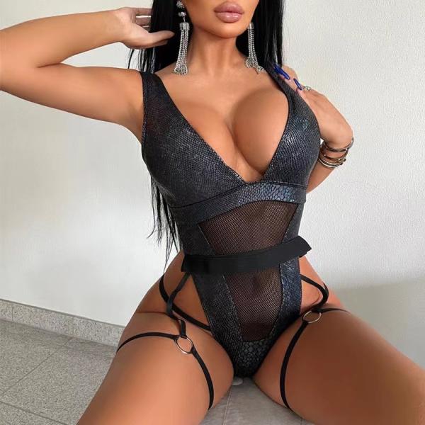 Buy cheap Tight Ladies One Piece Swimsuit Sexy Bronzing Stitching Deep V One Piece Swimsuit from wholesalers