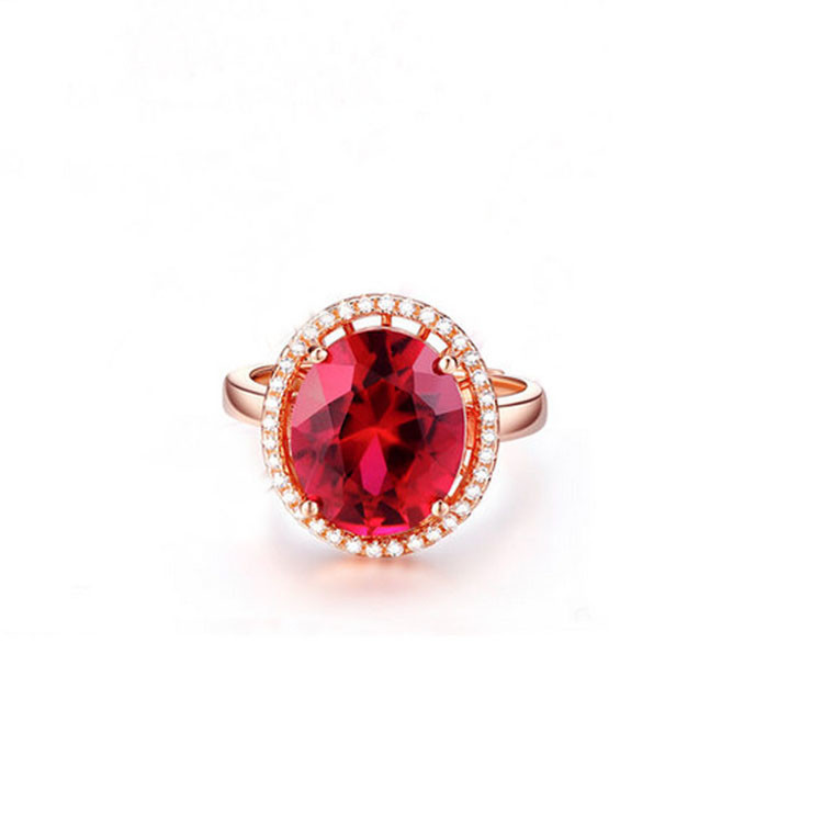 Rose Gold Plated 925 Silver Ring with Red Cubic Zircon Princess Wedding Ring (R12282)
