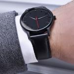 Matte Mens Stainless Steel Black Watch Leather Band Thickness 7m