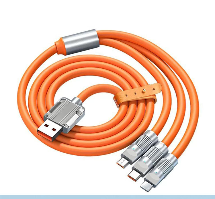 Super Fast Charging 120w 6A Liquid Silicone 3 in 1 Multi Connectors Micro Type C USB Data Charger Cable for Mobile Phone