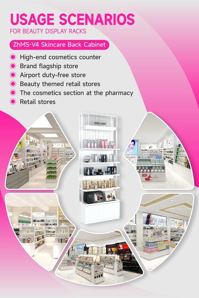 ZhMS-V4 Backlit Organic Sign Skincare Display Cabinet with LED Strip Lights