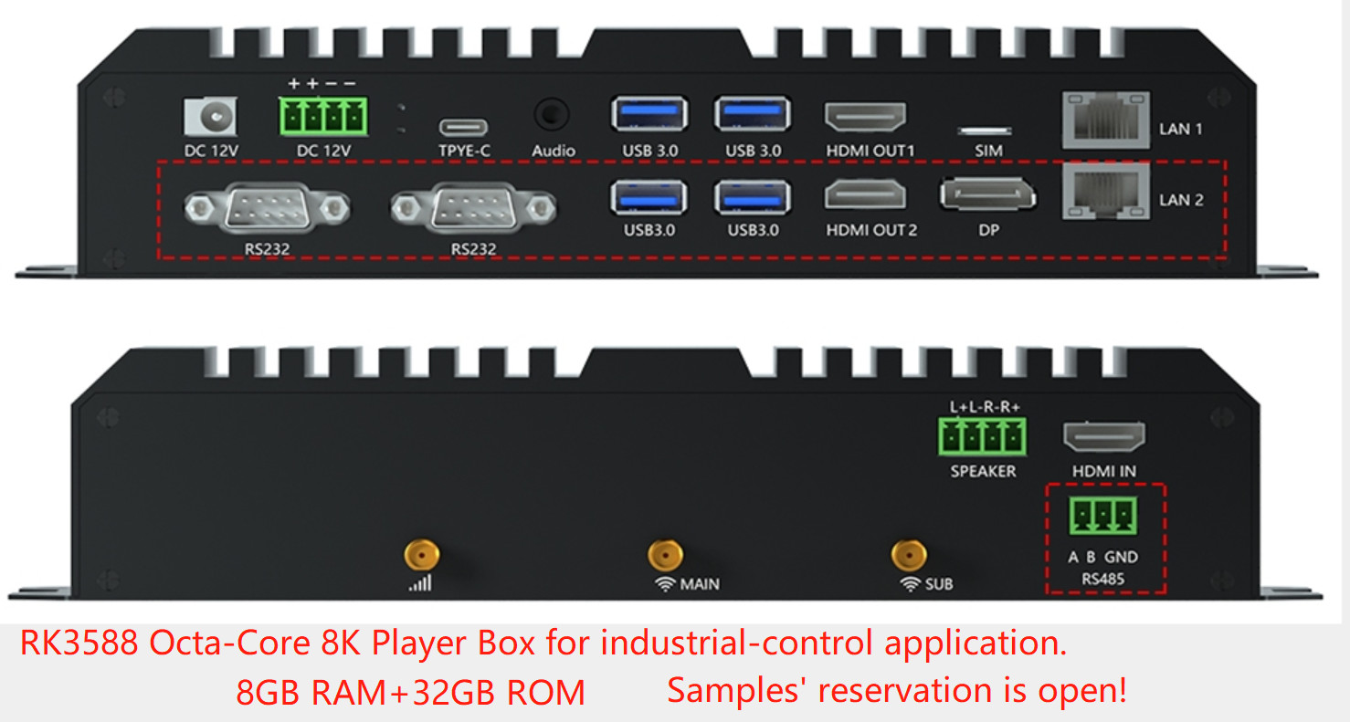 8K RK3588 Android 12 Industrial Control Mini PC Box RS232 RS485 DP HD WIFI BT LAN 4G LTE