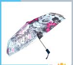 Wind Resistant 3 Fold Advertising Auto Open Umbrella Black Metal Frame