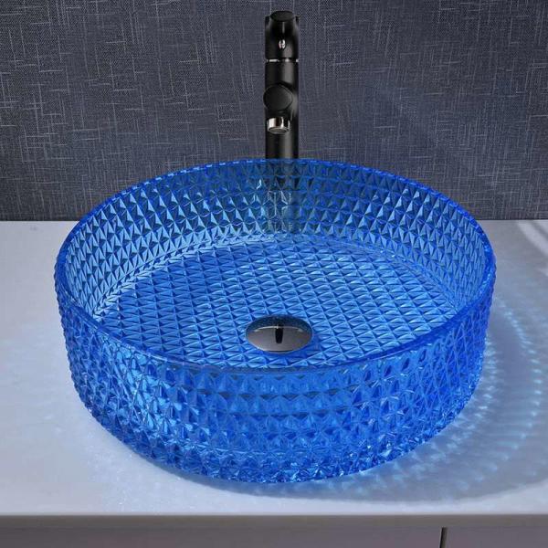 Buy cheap Round 120mm Bathroom Wash Basin Glass Type Blue Colour Crystal Diamond from wholesalers