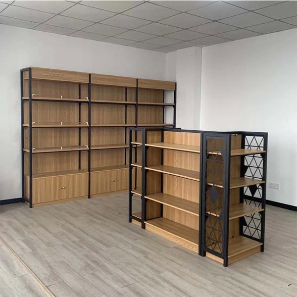 Buy cheap Factory customized color size Steel wood combination supermarket shelves wooden convenience store shelves from wholesalers