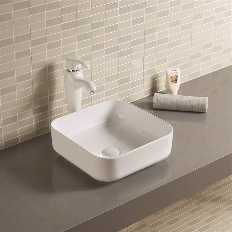 15.16" Square Countertop Bathroom Sink With Tap Hole Scratch Resistant Rugged