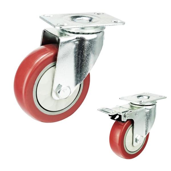 100mm Red Wheel Swivel Plate Pvc Anti Entanglement Medium Duty Casters