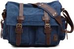 SECHUNK VINTAGE MILITARY LEATHER CANVAS LAPTOP BAG MESSENGER BAGS MEDIUM