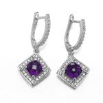 Purple 925 Sterling Silver Gemstone Earrings 2.6g Amethyst Drop Earrings