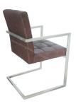 Living Room Armrest Stainless Dining Chair Brown Shell Brushed Legs