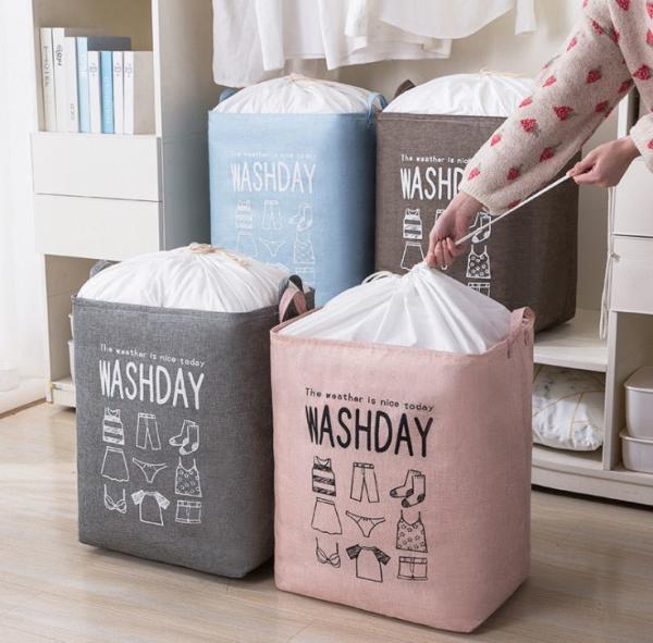 White Kids Baby Cotton Canvas Fabric Storage Bin Dirty Cloth Toys Collecting