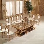 Rose Golden 244x122x75cm Glass Metal Dining Table With Crystal Pendant
