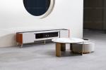 White 85 Inch TV Stand Stone Top Two Doors Media Console