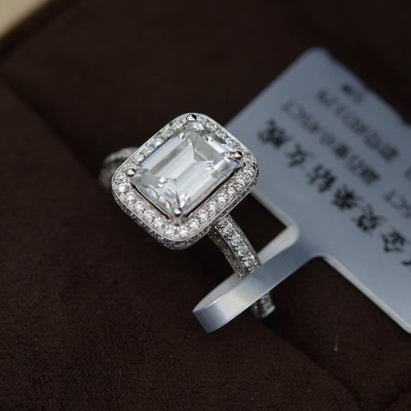 Buy cheap DEF Color Moissanite Jewelry 18K White Gold Ring Emerald Cut Diamond For Wedding from wholesalers
