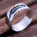 Mens Womens Simple Plain 925 Sterling Silver Feather Band Ring Finger Jewelry