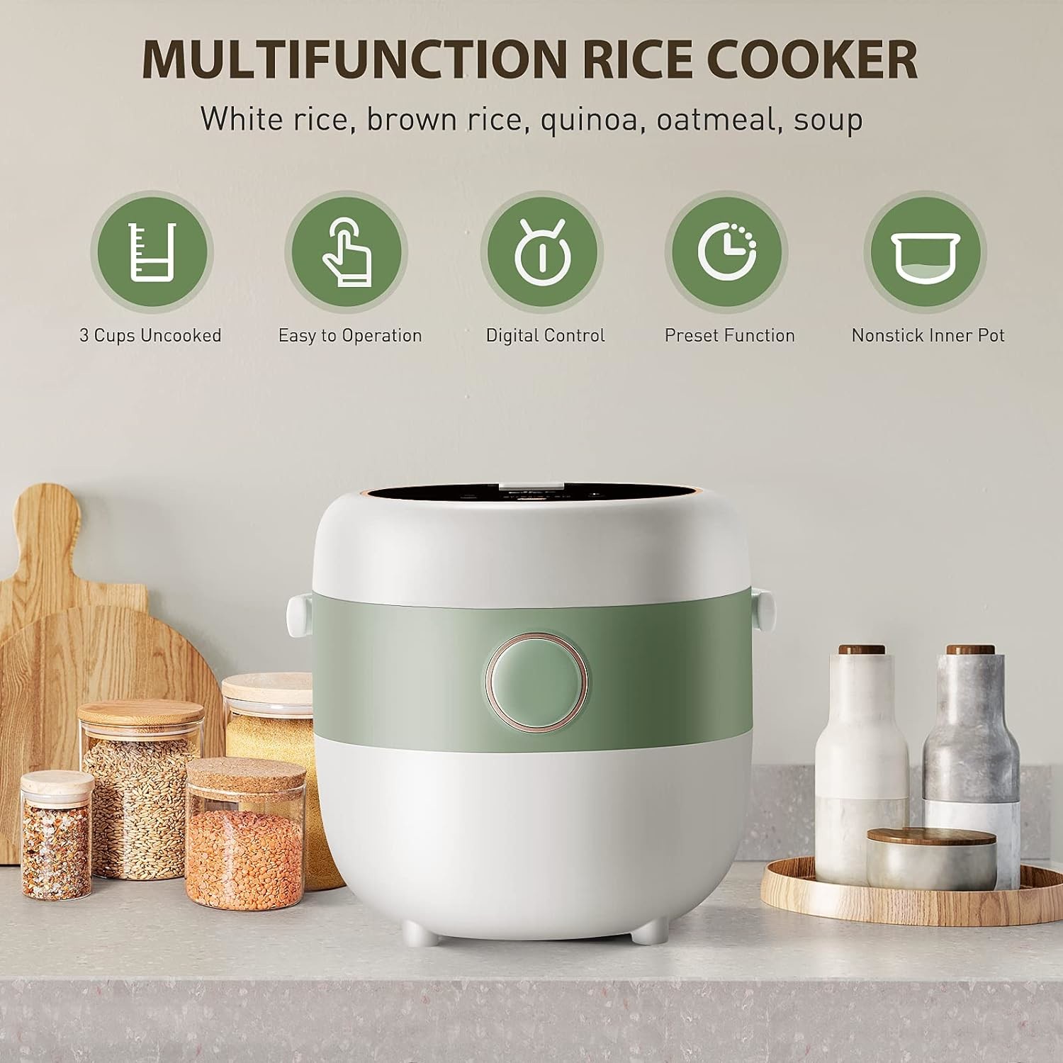 Mini Rice Cooker 2.5 Cups Uncooked, Healthy Ceramic Coating Portable Rice Cooker, 1.2L Travel Rice Cooker Small