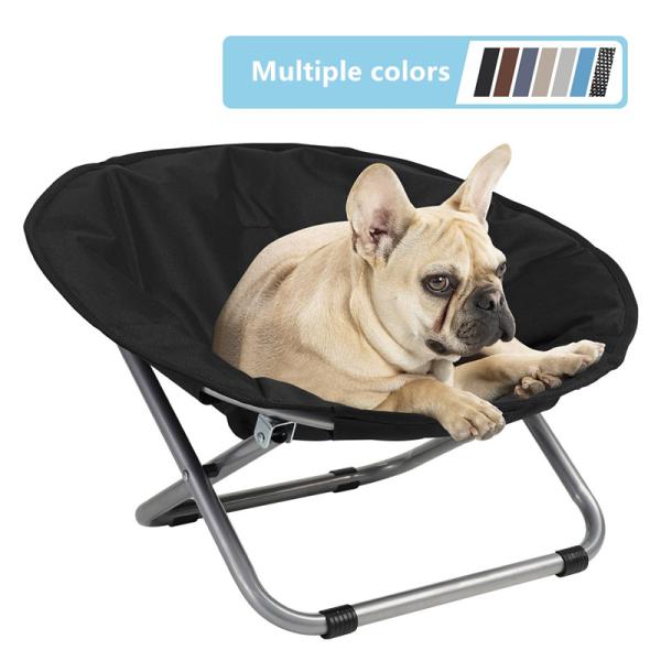 Folding Black Elevated Dog Bed Chair Portable Round Elevated Cat Bed Waterproof