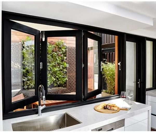 Balcony Folding Bifold Windows 3 Panel Tempered Glass Aluminium Profile Powder