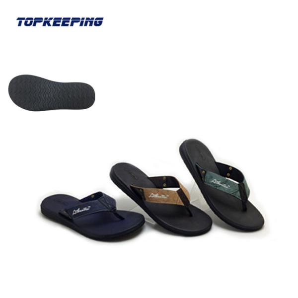 Buy cheap Summer Beach Fabric Soft Rubber Slippers PU Black EVA Thick Sole Flip Flops Mens from wholesalers