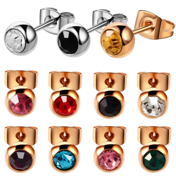 316l Surgical Steel Crystal Gem Assorted Colors Ear Stud Piercing Simple Style