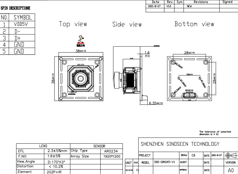 200W 1080P AR0234 Global Exposure Autofocus USB High-Speed Snapshot Camera Module