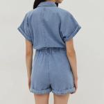 Summer Women Short Sleeve Romper Fashion Casual Blank Button up Playsuit Denim