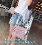 Zipper Clear Stadium PVC Shopping Tote Bag With Side Pocket, promotional shiny